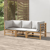 3 Piece Garden Lounge Set with Cream White Cushions Bamboo